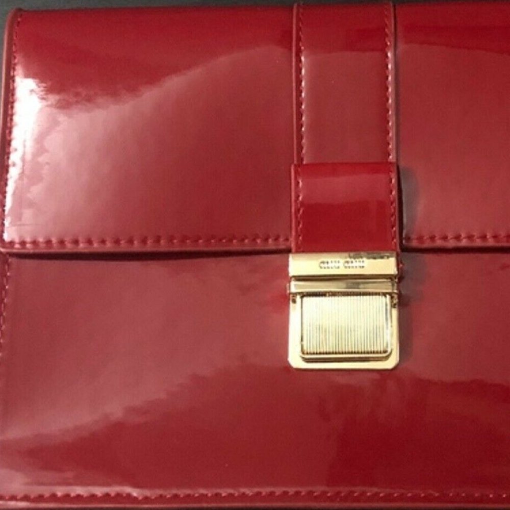 SOLD Luxe MIU MIU Patent Burgundy Red Pouch Clutch Cosmetic Bag w Gold accent LE - Picture 7 of 9